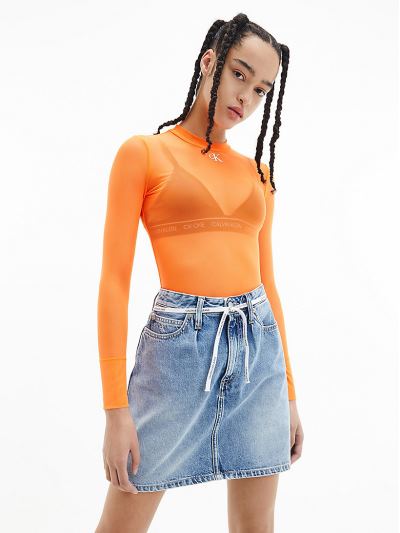 Calvin Klein Ruhák HU719391 | Calvin Klein Mesh Long Sleeve Női Felsők Narancssárga